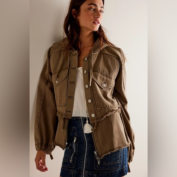 We The Free x Free People Reese Layered Military Utility Cargo Denim Jacket | M - Picture 2 of 11